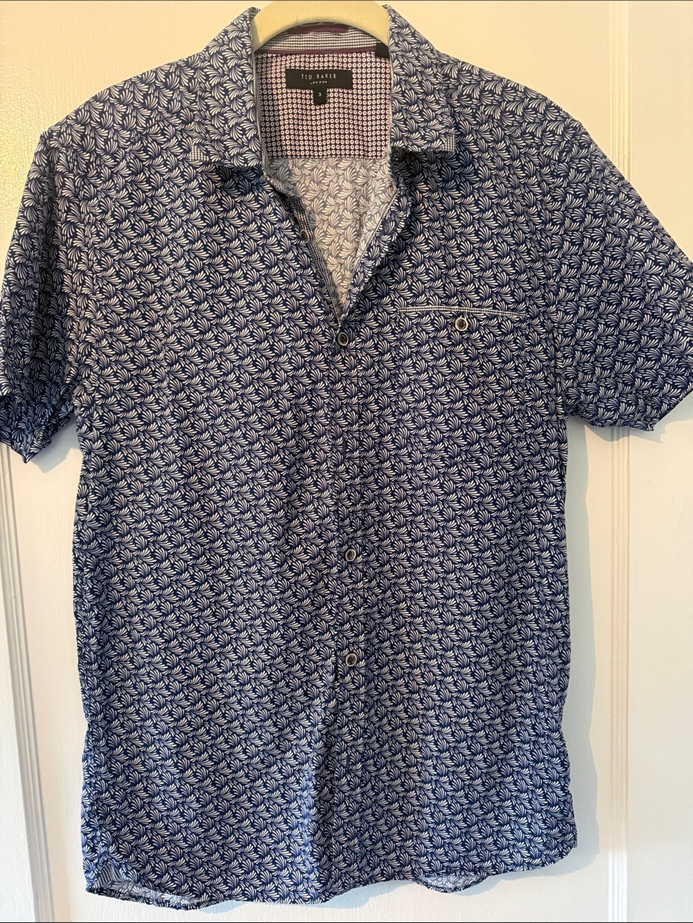Ted Baker Navy & White Short-Sleeve Printed Button-Down Shirt